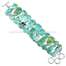 Natural Tibetan Turquoise Gemstone & 925 Sterling Silver Designed Handmade Bracelet
